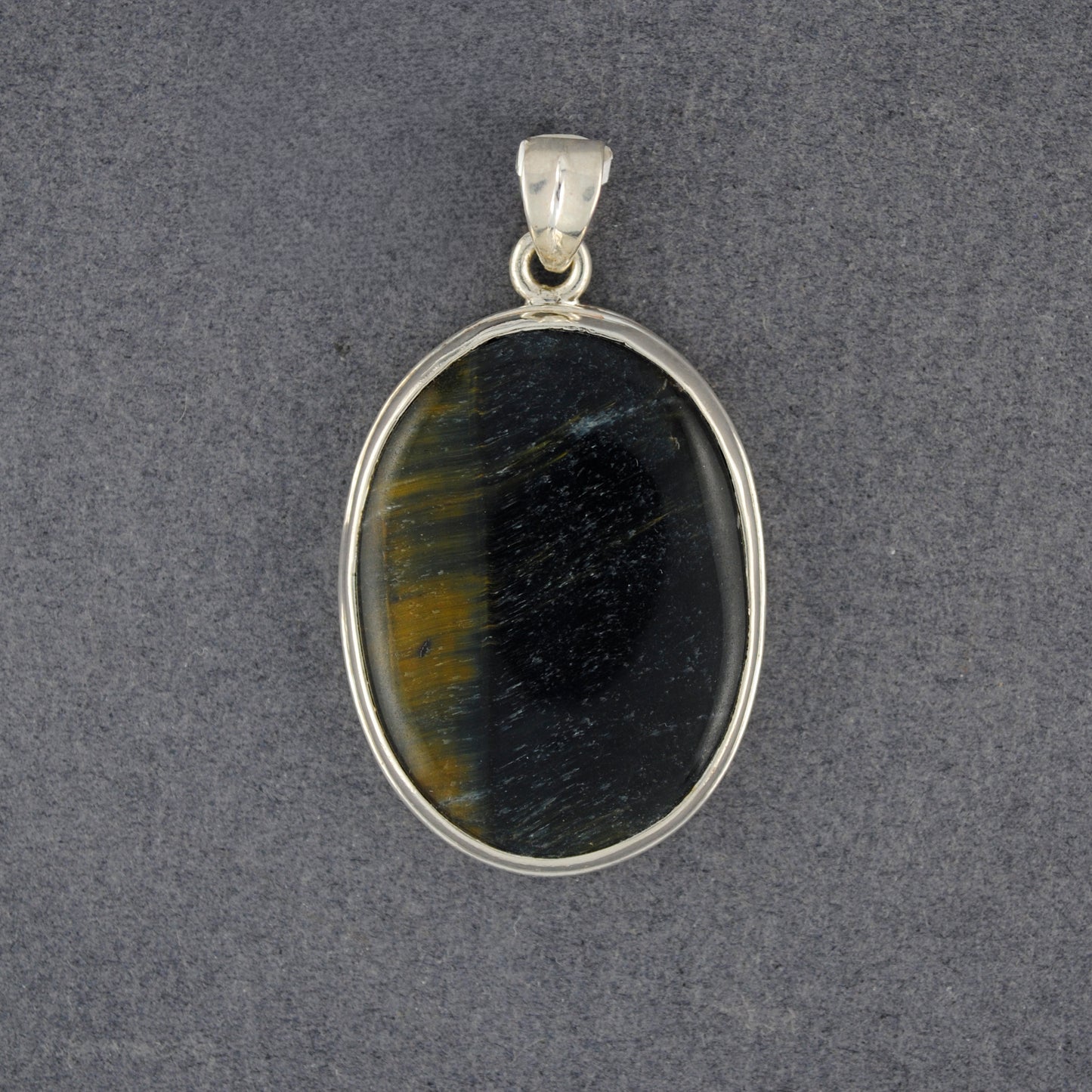 Sterling Silver Tiger's Eye Black Oval Pendant