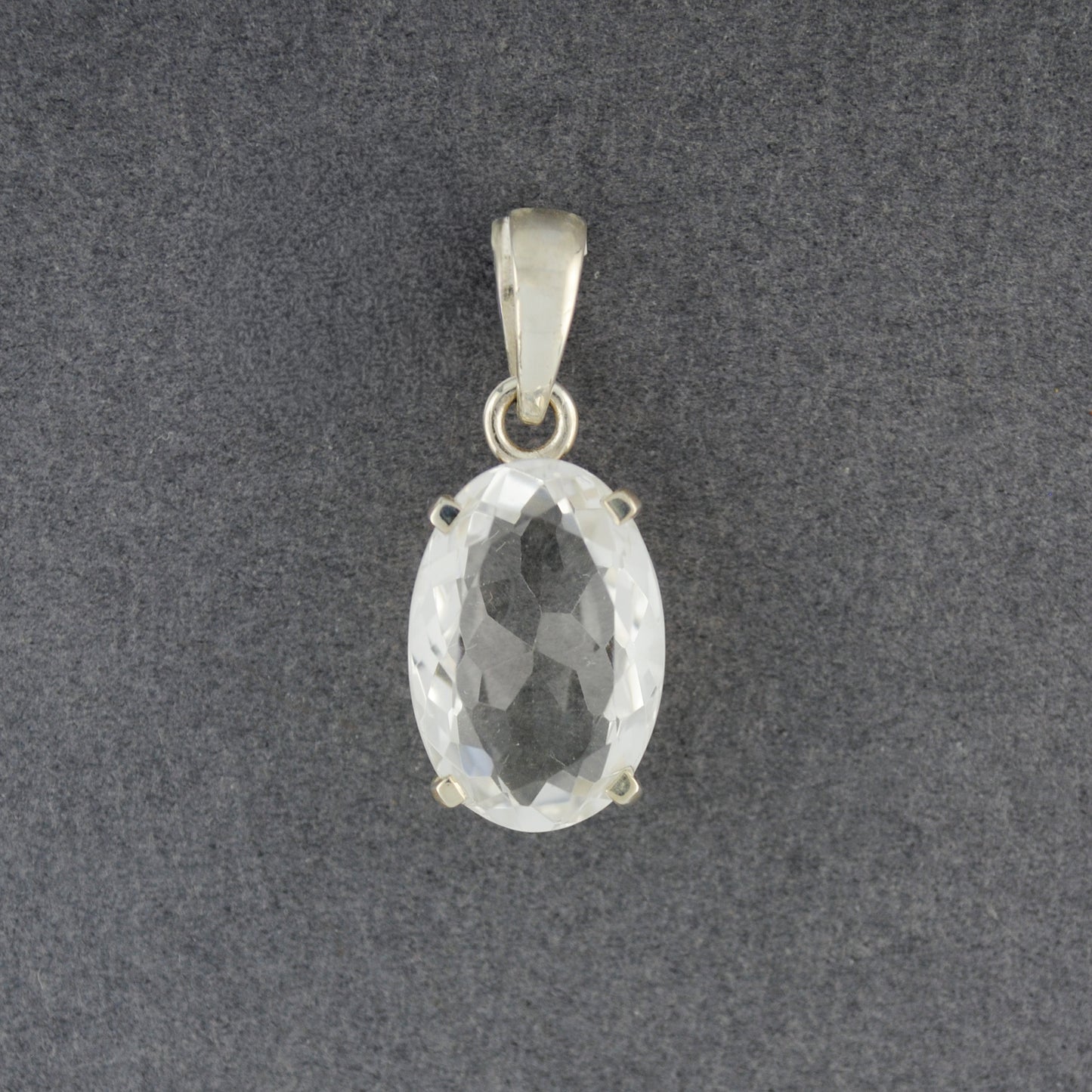Sterling Silver Crystal Quartz Faceted High Set Pendant