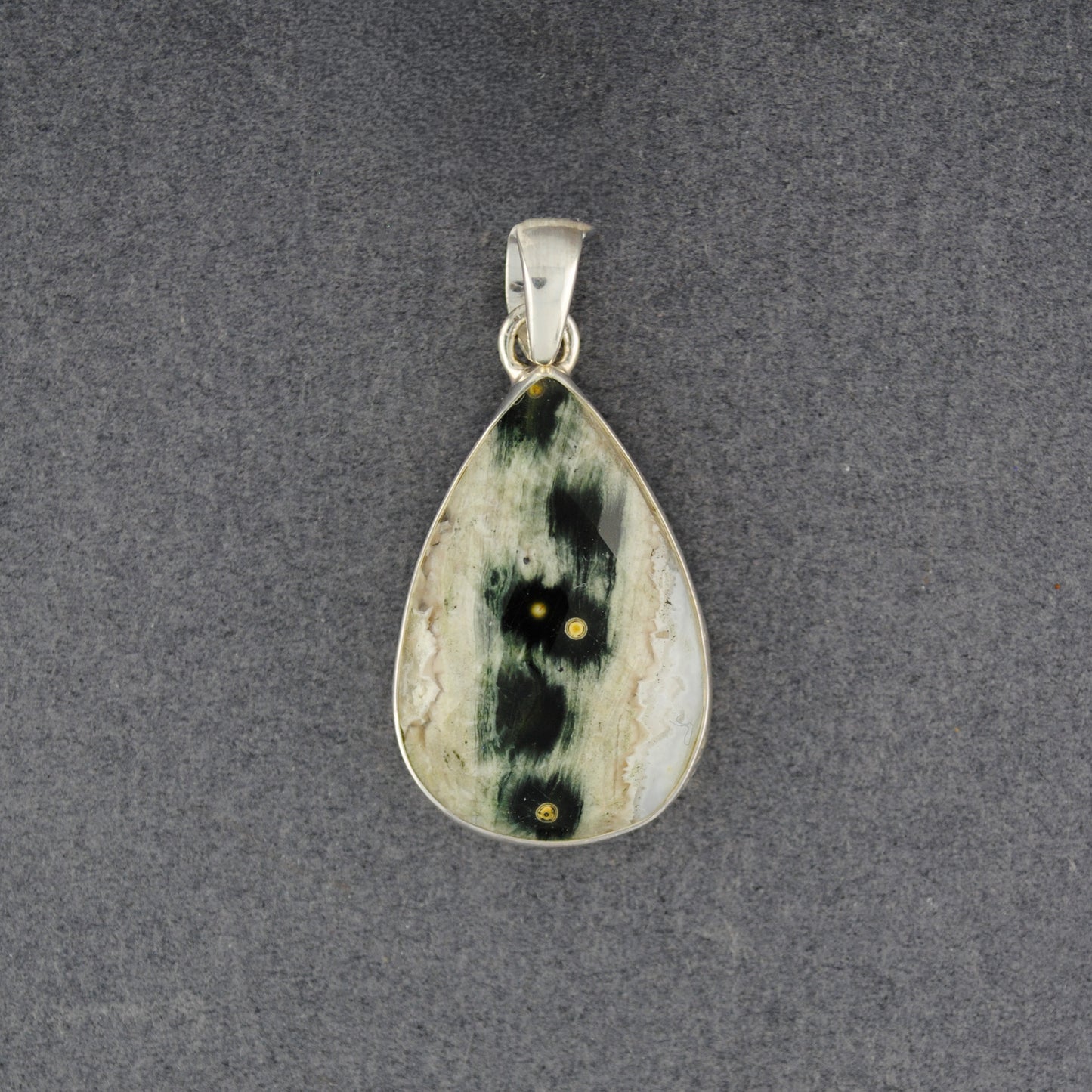 Sterling Silver Ocean Jasper Faceted Green Dotted Teardrop Pendant