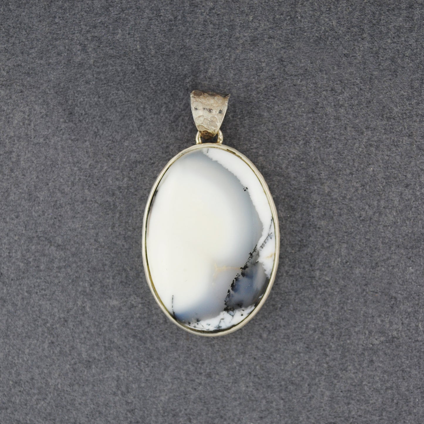 Sterling Silver Dendrite Agate Medium Hammered Oval Pendant