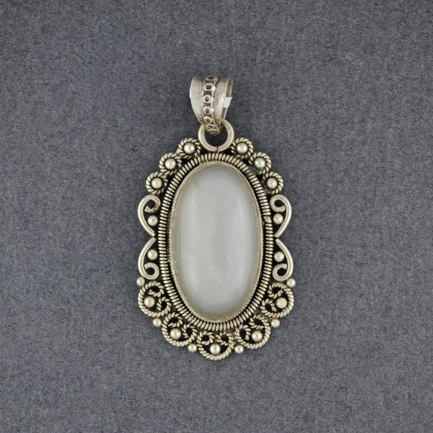 Sterling Silver Grey Moonstone Fancy Oval Pendant