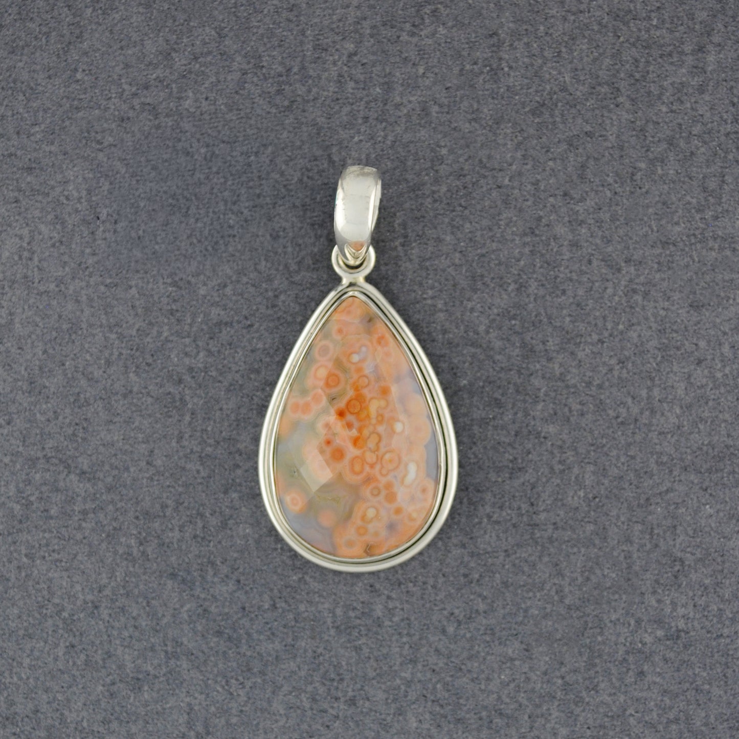 Sterling Silver Ocean Jasper Small Faceted Orange Teardrop Pendant