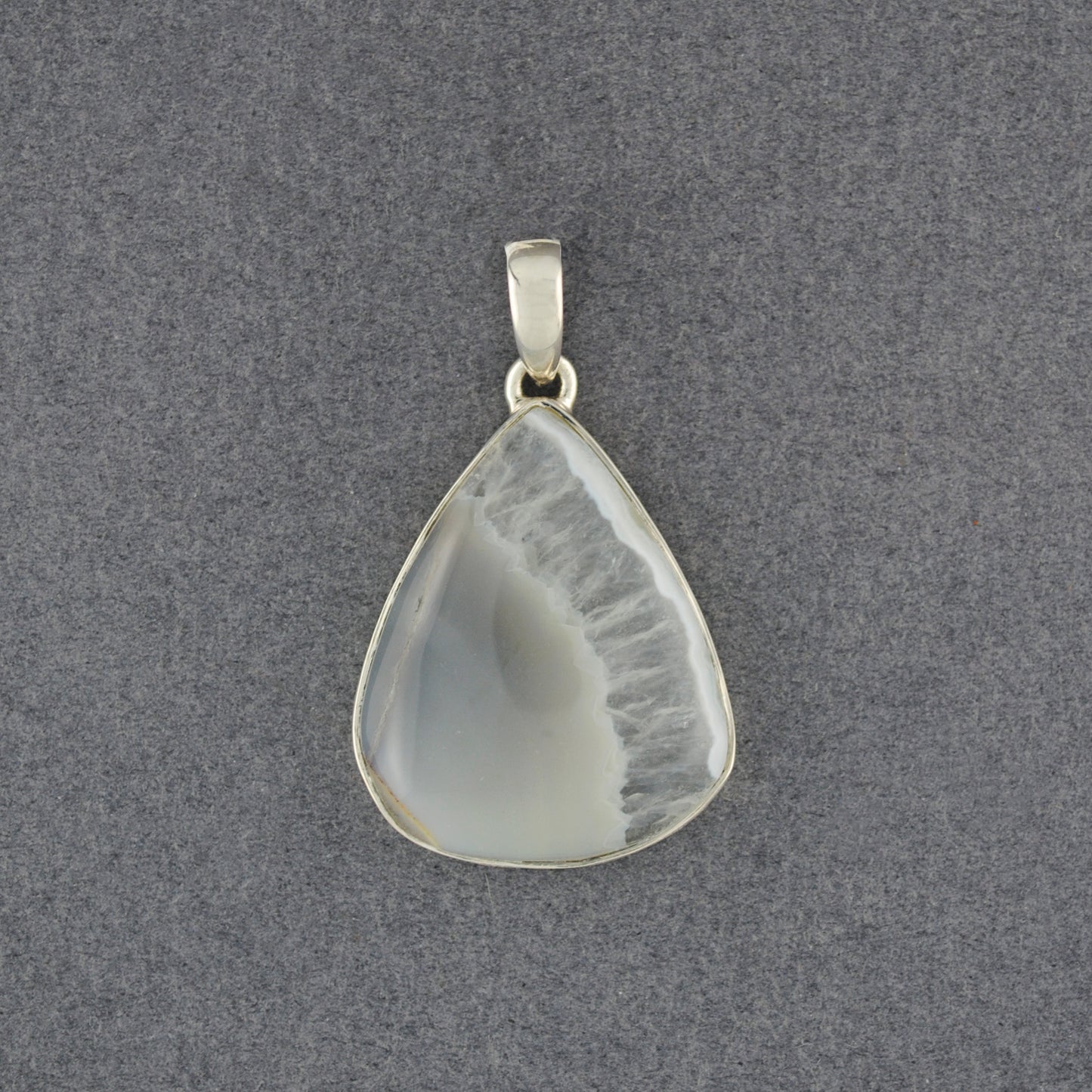 Sterling Silver Agate Grey Teardrop Pendant