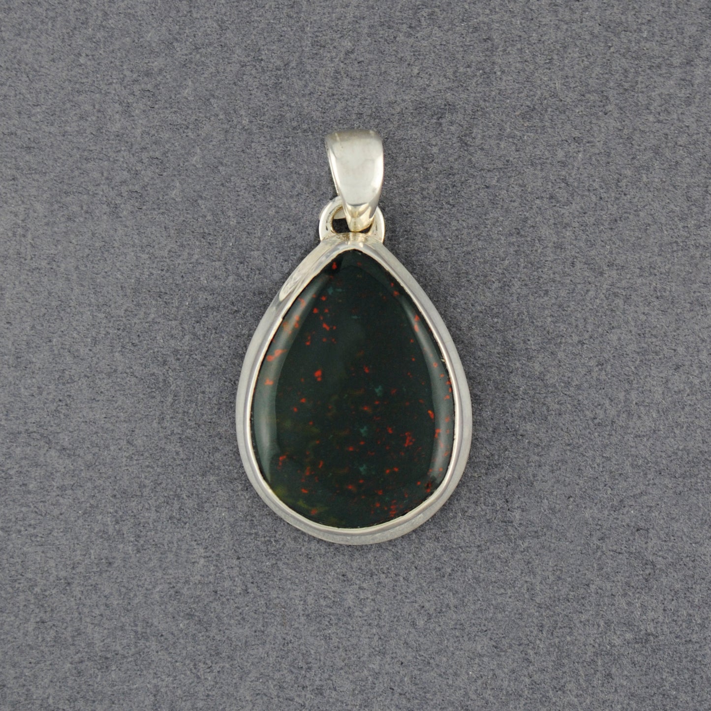 Sterling Silver Bloodstone Medium Teardrop Pendant
