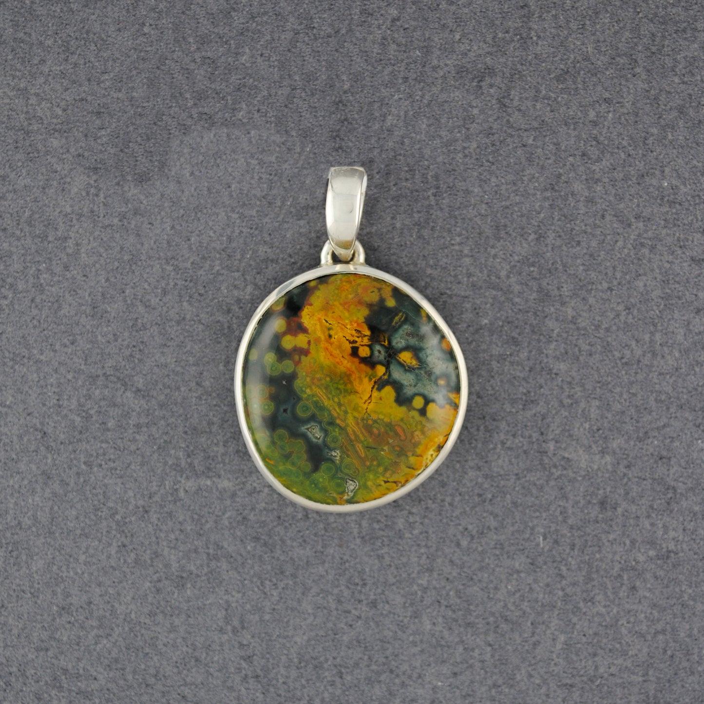 Sterling Silver Ocean Jasper Green and Yellow Drop Pendant