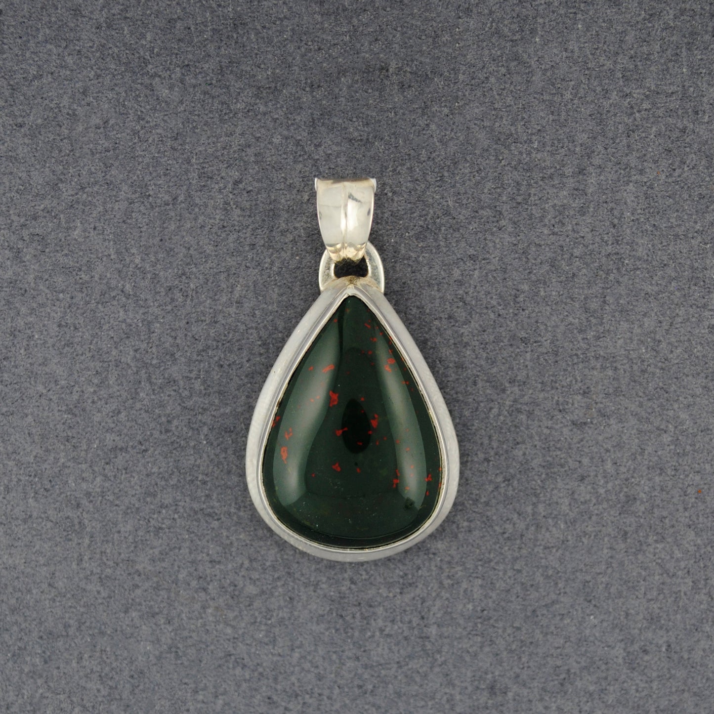 Sterling Silver Green Bloodstone Teardrop Pendant