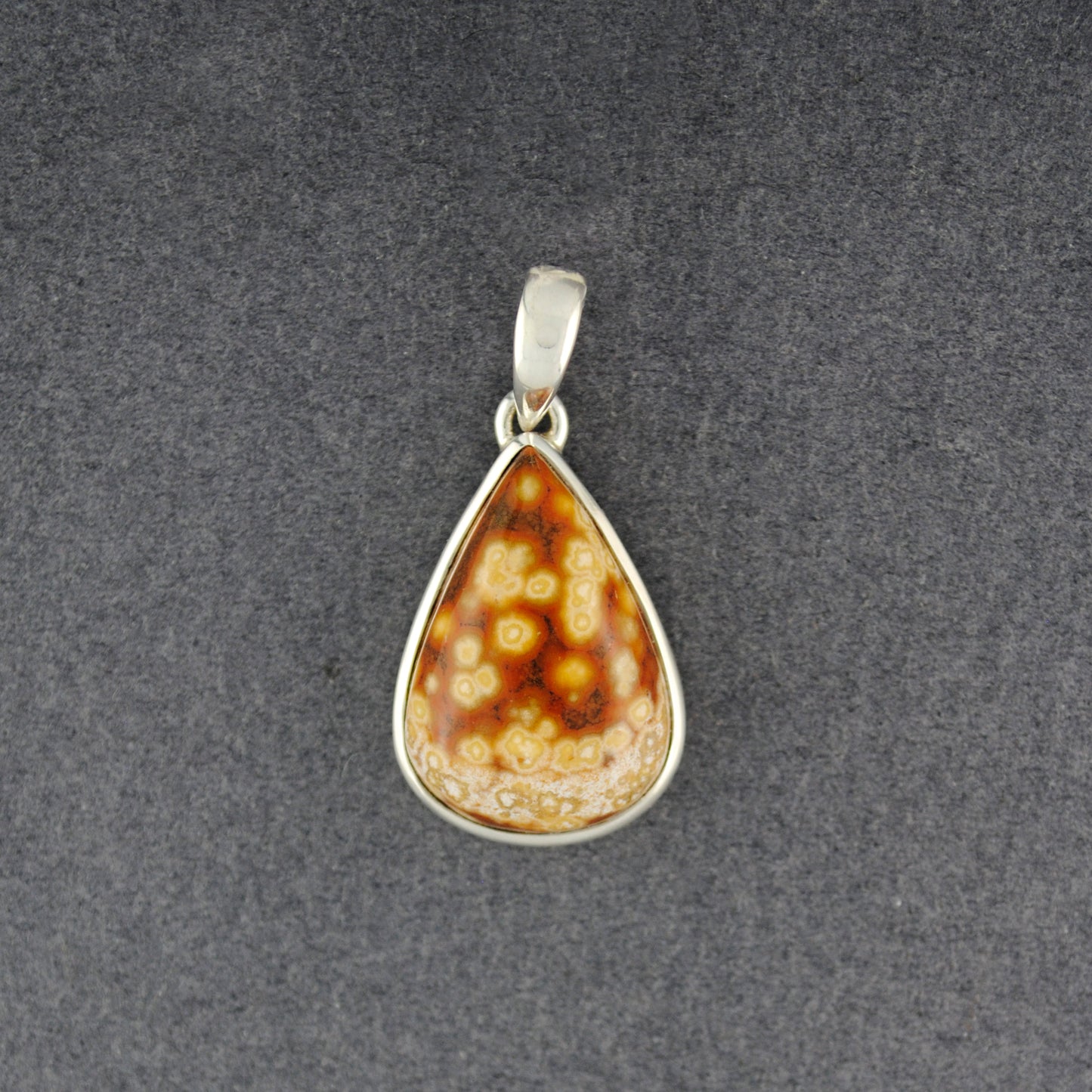 Sterling Silver Ocean Jasper Small Orange Teardrop Pendant