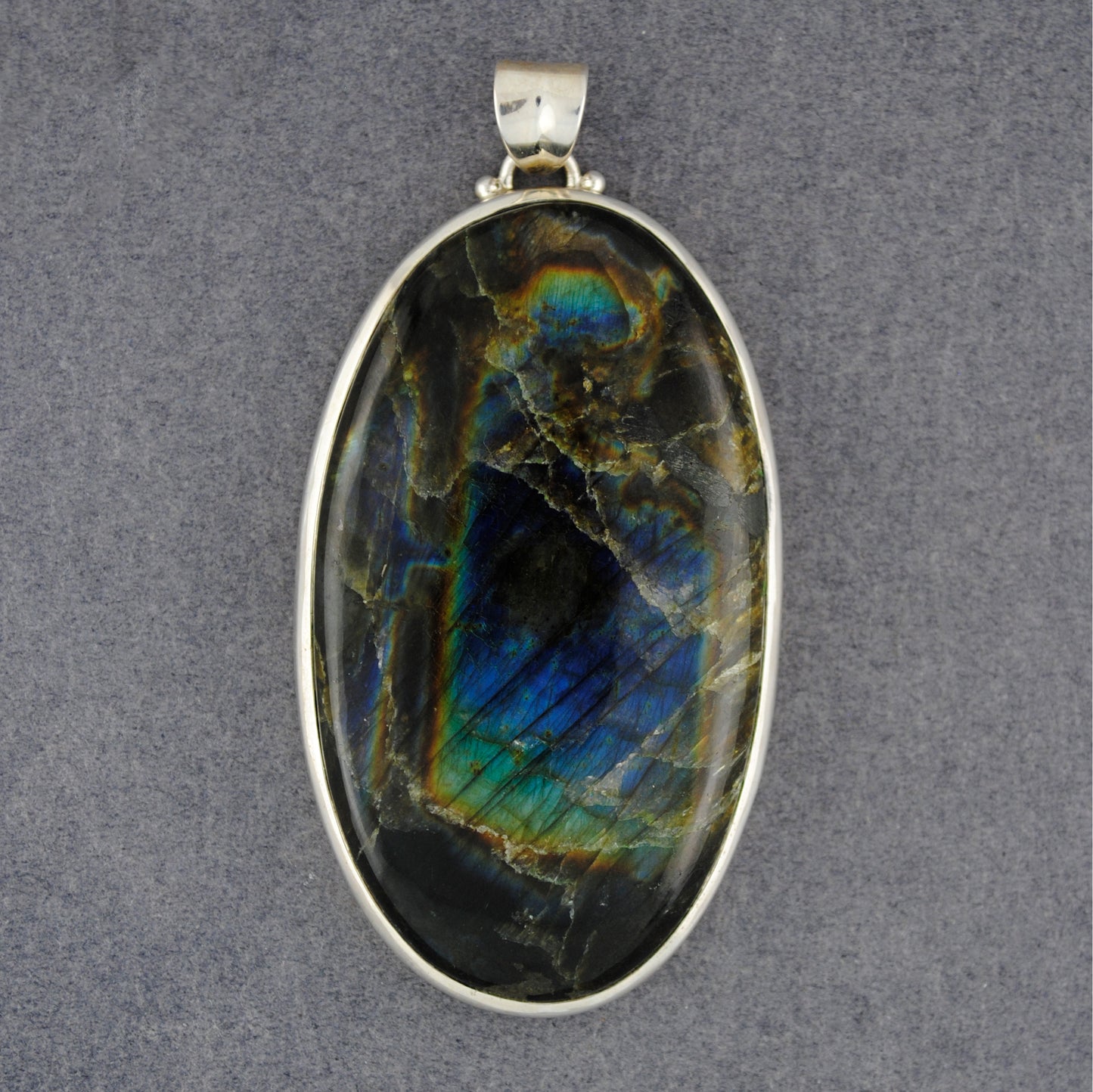 Sterling Silver Labradorite Large Long Oval Pendant