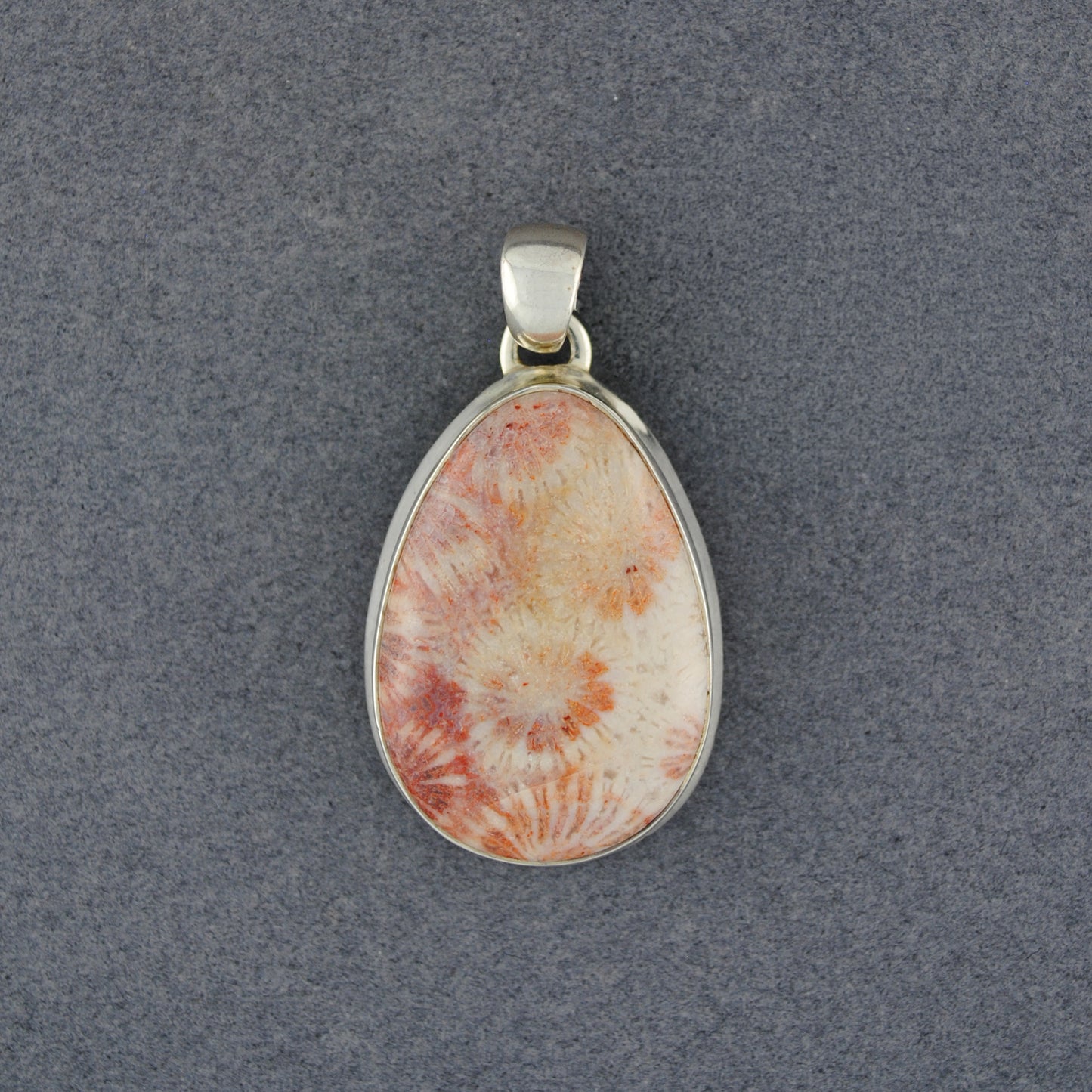 Sterling Silver Fossilized Coral Medium Teardrop Pendant