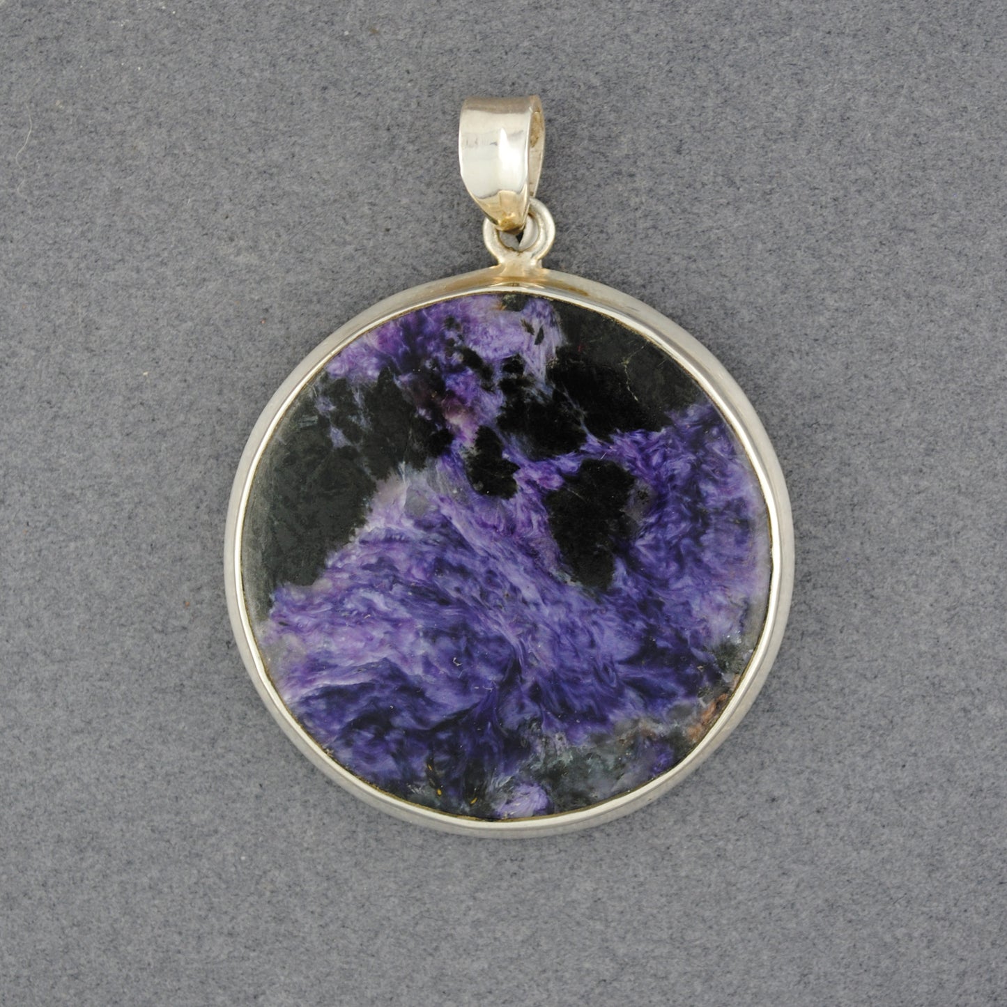 Sterling Silver Charoite Circle Bezel Pendant