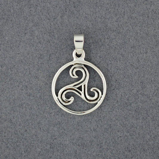 Sterling Silver Antiqued Triskele In Circle Pendant