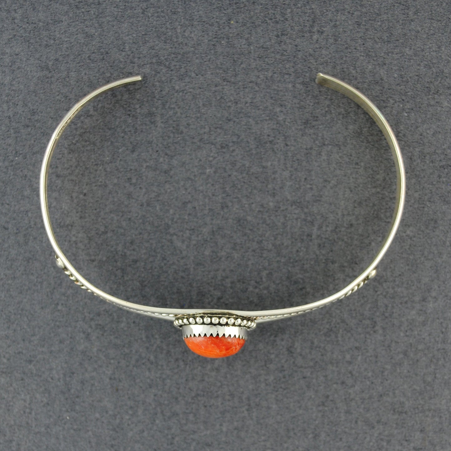 Sterling Silver Spiny Oyster Dotted Circle Cuff Bracelet