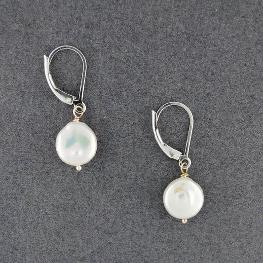 Sterling Silver Freshwater Coin Pearl Drop Earrings