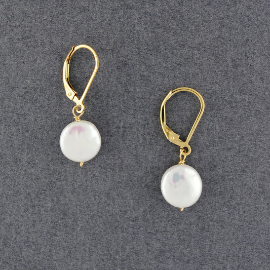 14K Gold Filled Freshwater Coin Pearl Earrings