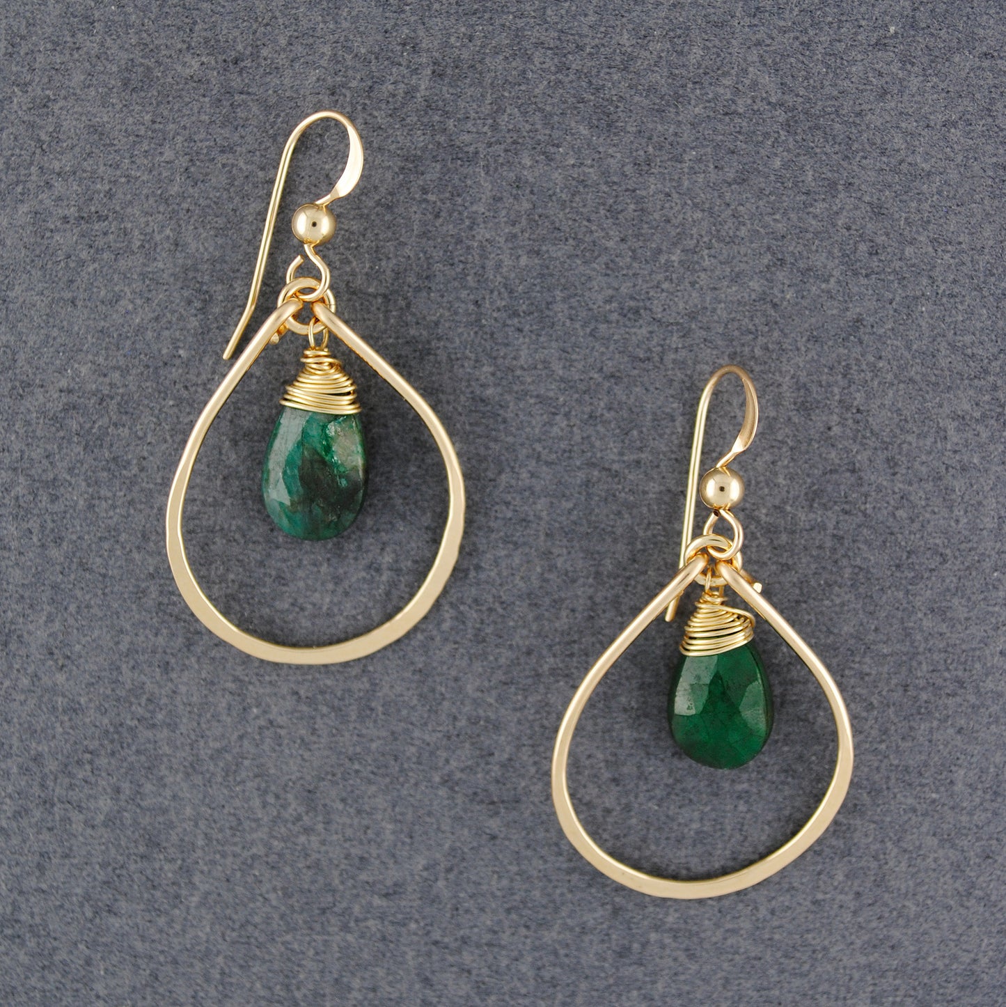 14K Gold Filled Emerald Raindrop Earrings