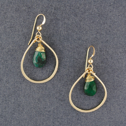 14K Gold Filled Emerald Raindrop Earrings
