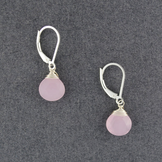 Sterling Silver Pink Chalcedony Drop Earrings