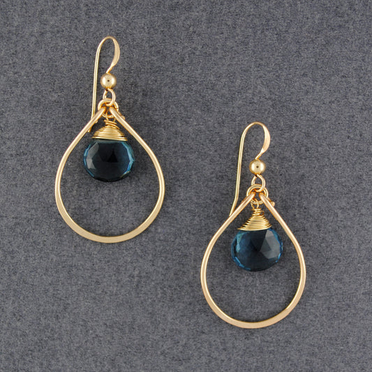 14K Gold Filled London Blue Quartz Raindrop Earrings