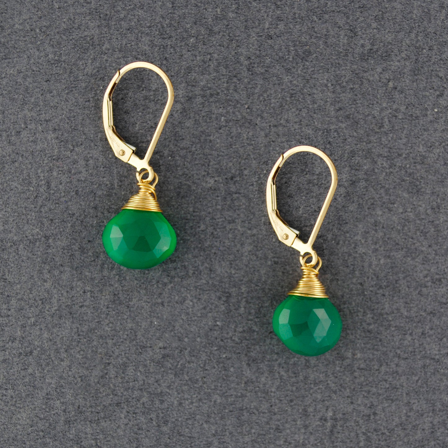 14K Gold Filled Green Onyx Drop Earrings