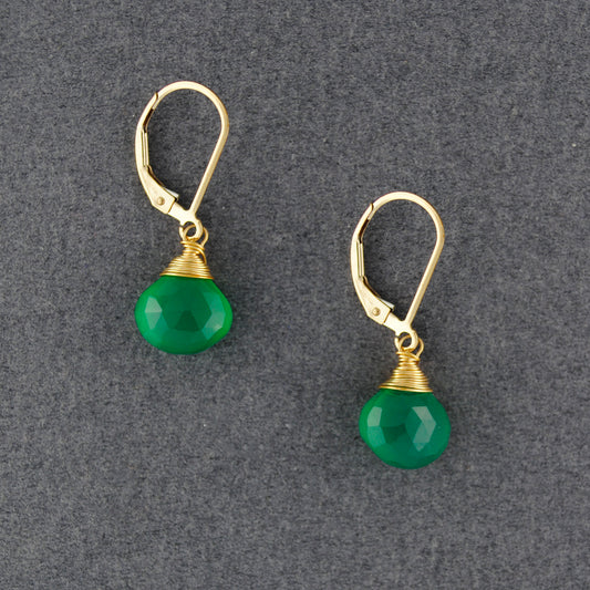 14K Gold Filled Green Onyx Drop Earrings