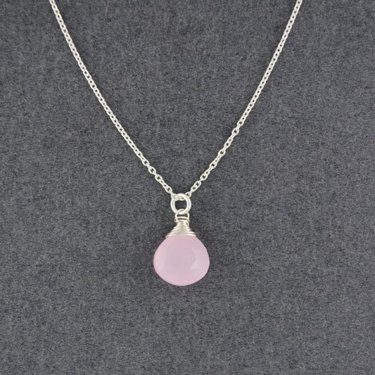 Sterling Silver Pink Chalcedony Drop Necklace