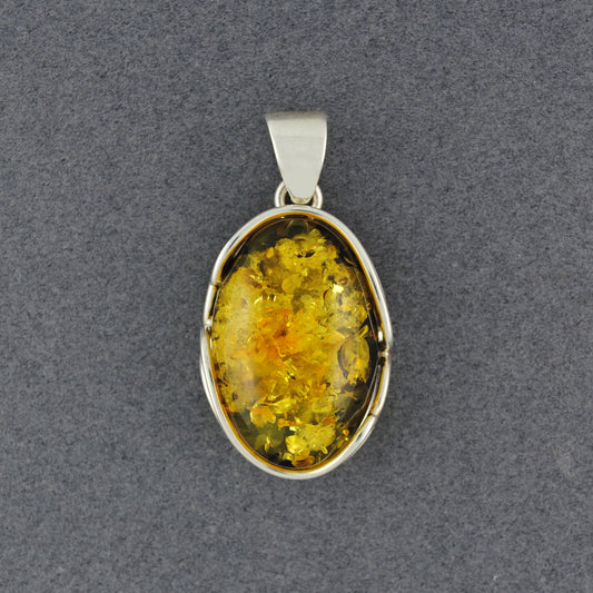 Green Amber Oval Pendant