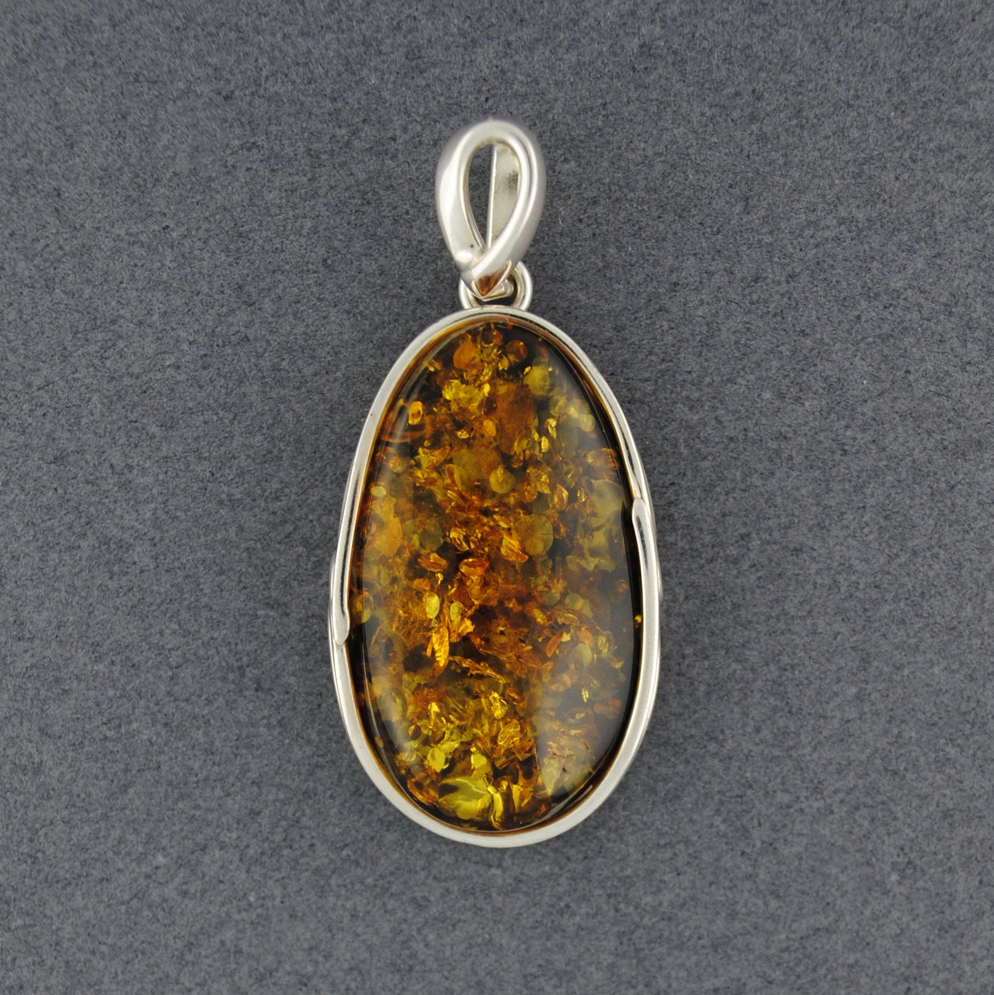 Green Amber Large Oval Pendant