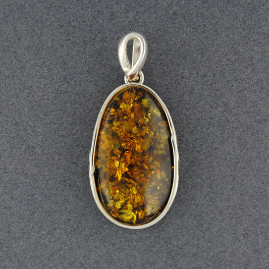 Green Amber Large Oval Pendant