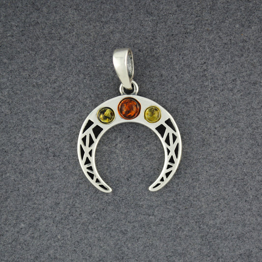 Multi Amber Cutout Crescent Moon Pendant