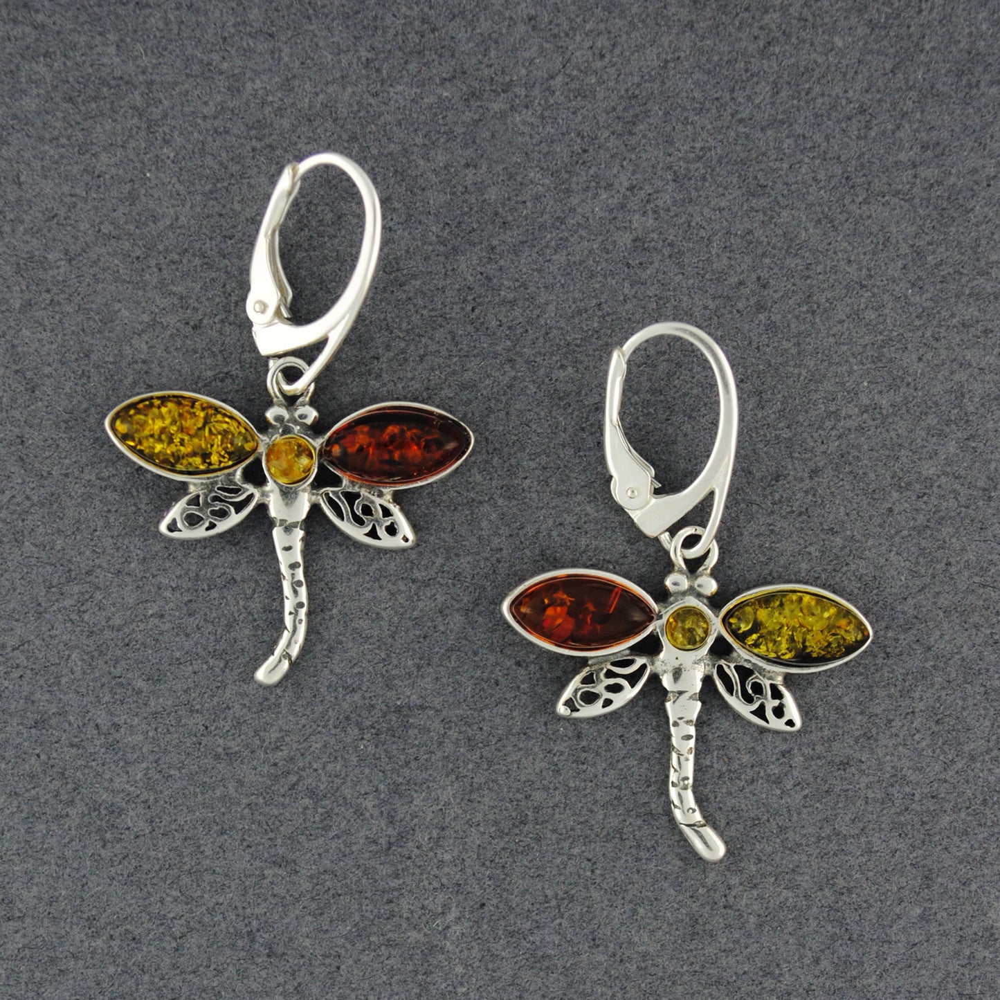 Multi Amber Medium Dragonfly Earrings