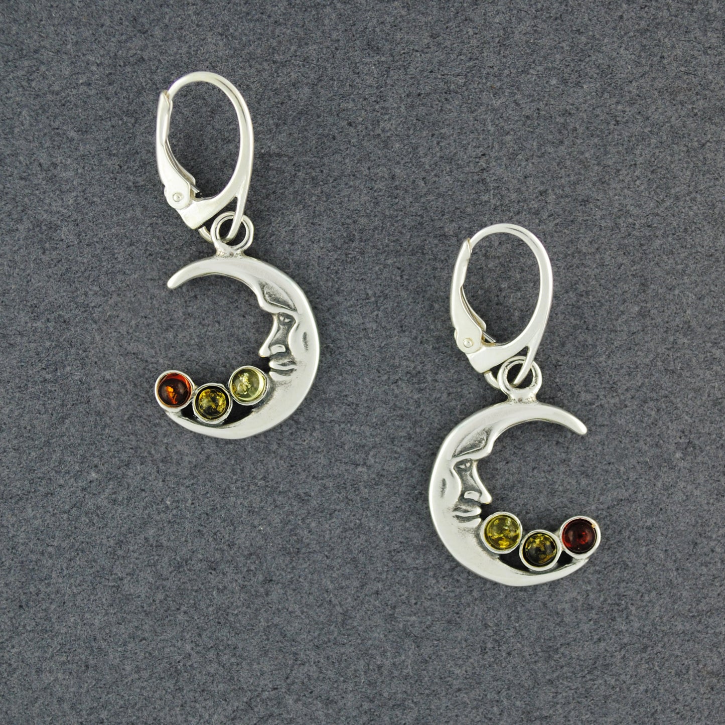 Multi Amber Crescent Moon Earrings