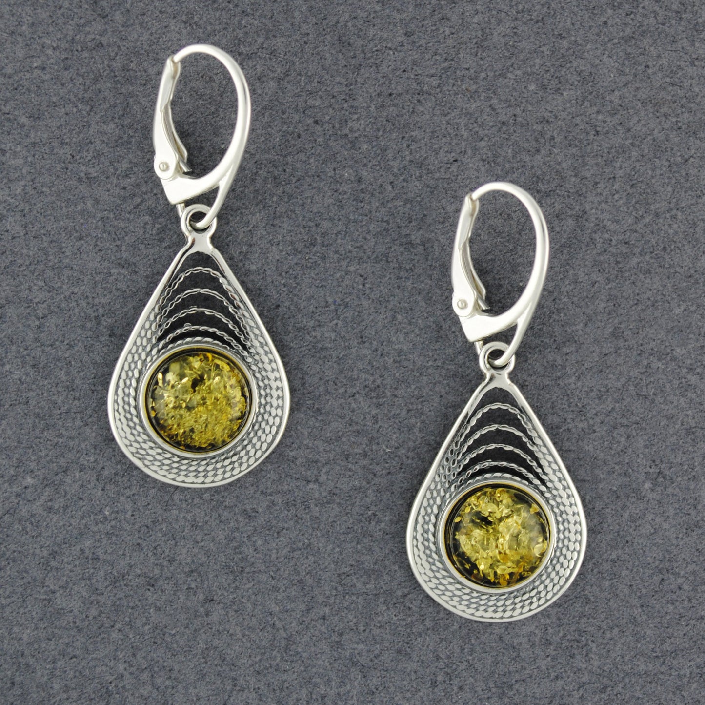 Green Amber  Rope Teardrop Earrings