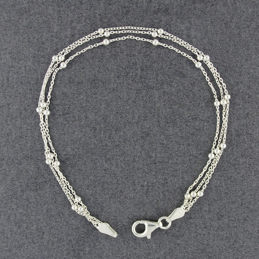 Sterling Silver 3 Strand Tiny Beads Bracelet