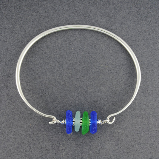 Sterling Silver 4 Stone Ocean Sea Glass Bangle