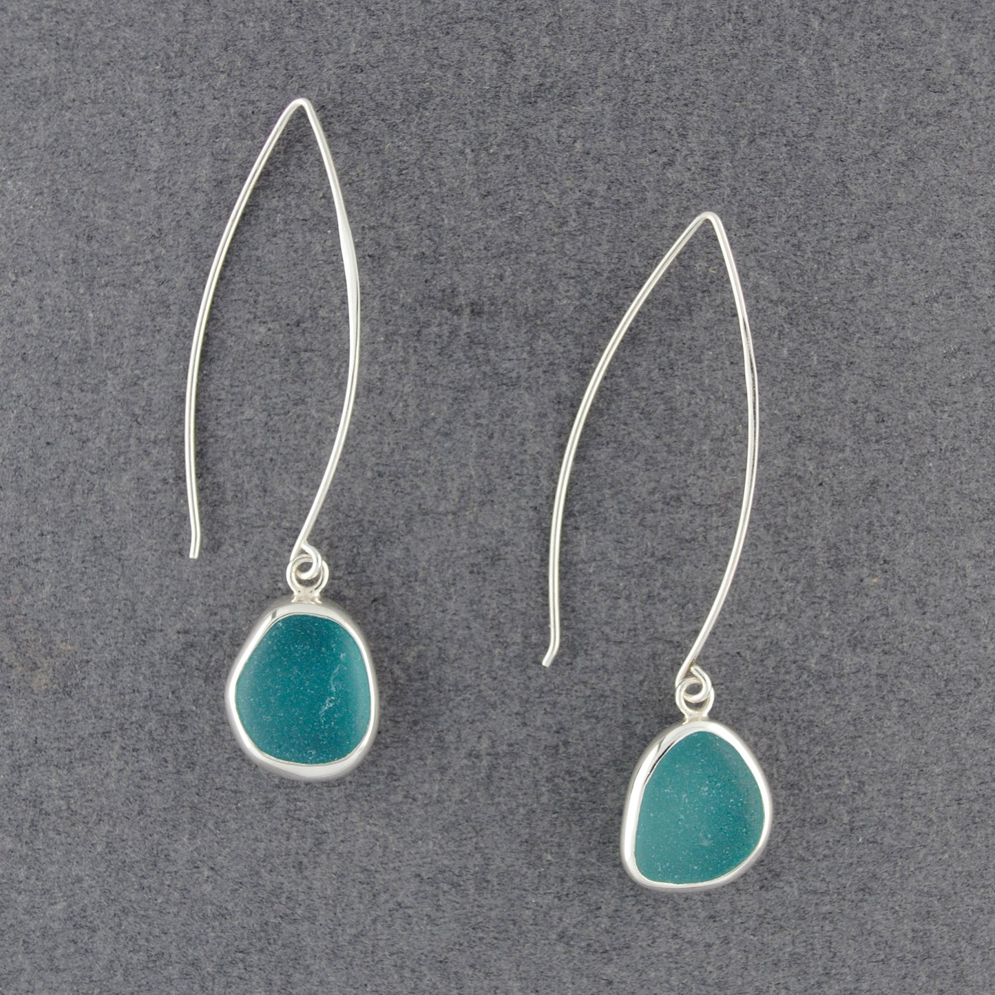 Sterling Silver Aqua Sea Glass Long Drop Earrings