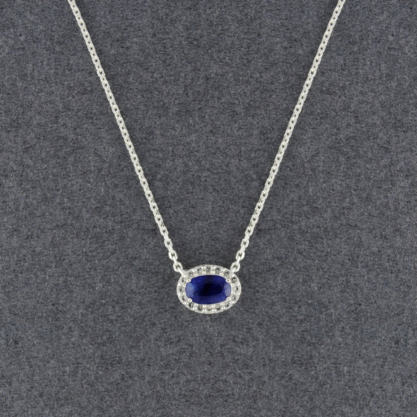 Sterling Silver Sapphire and CZ Necklace