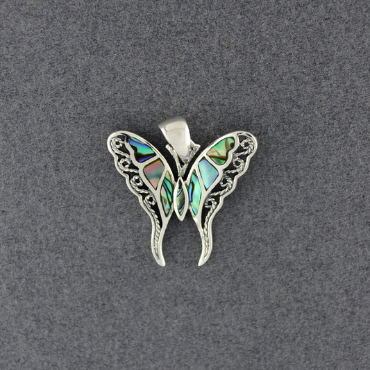 Sterling Silver Small Abalone Butterfly Pendant