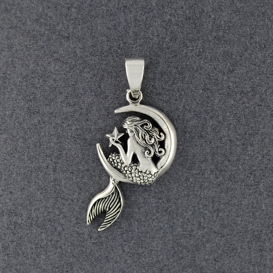 Sterling Silver Mermaid in Moon Pendant