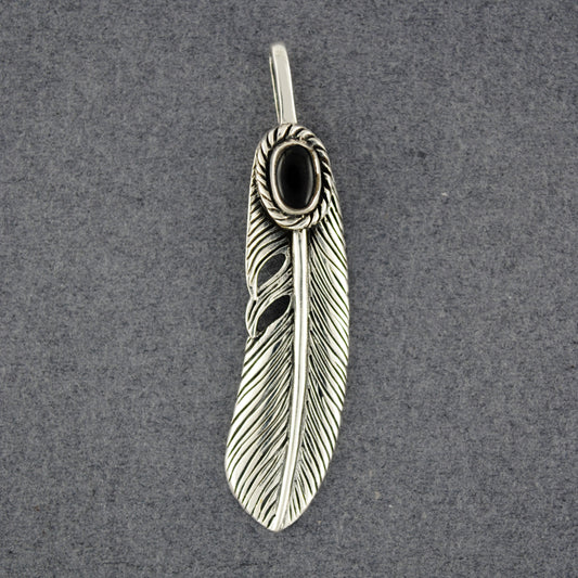 Sterling Silver Onyx Feather Pendant