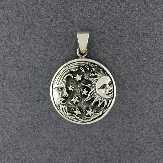 Sterling Silver Antiqued Celestial Medallion Pendant