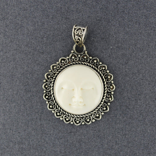 Sterling Silver Moon Face with Frame Pendant