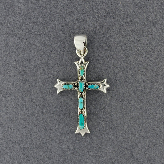 Sterling Silver Small Turquoise Cross Pendant