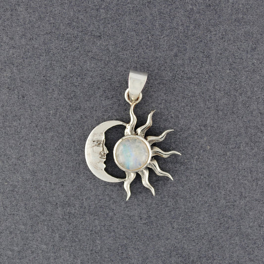 Sterling Silver Rainbow Moonstone Sun Moon Pendant
