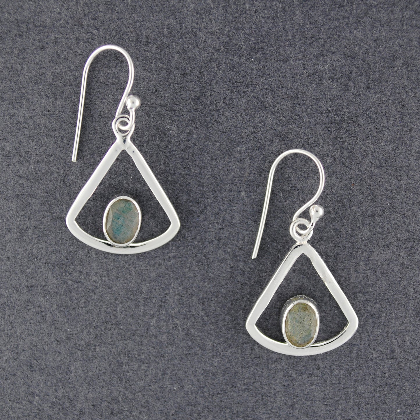 Sterling Silver Labradorite in Triangle Earrings