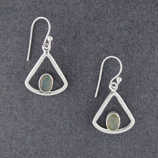 Sterling Silver Labradorite in Triangle Earrings