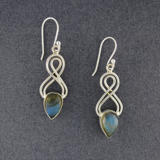 Sterling Silver Labradorite Swirl Earrings