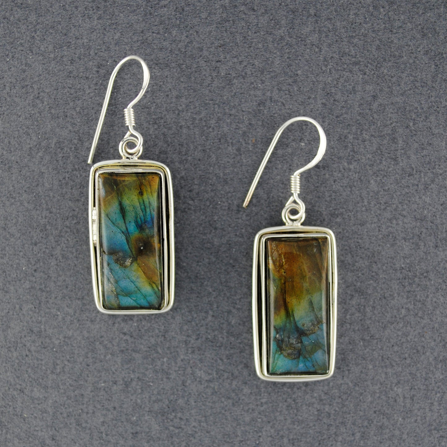Sterling Silver Labradorite Rectangle Earrings