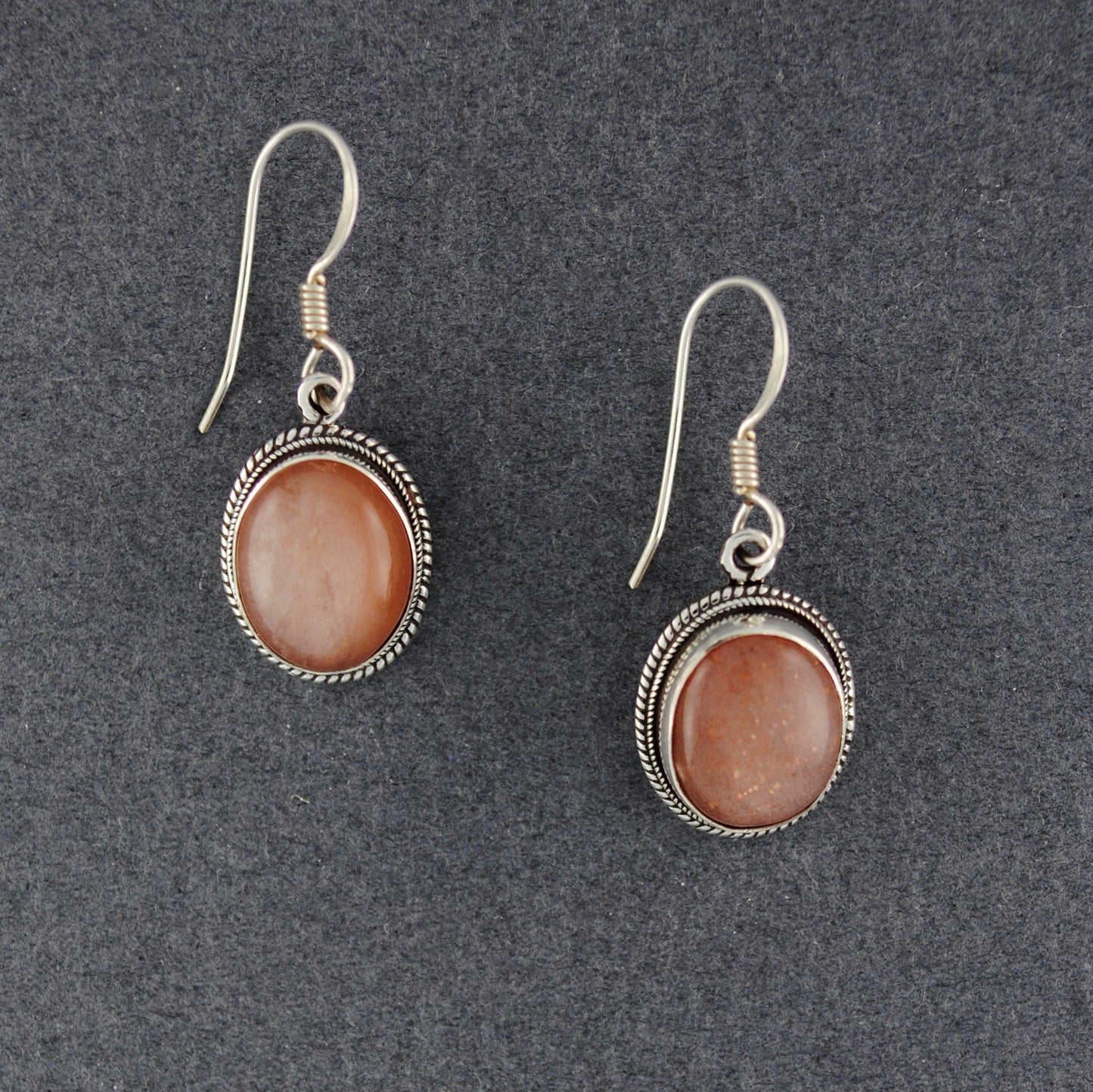 Sterling Silver Peach Moonstone Oval Earrings