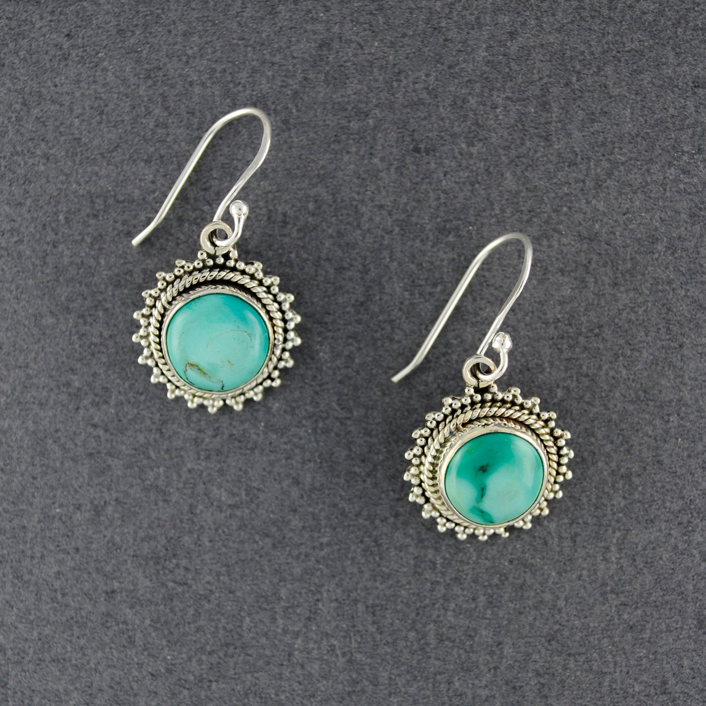 Sterling Silver Dotted Frame Turquoise Earrings