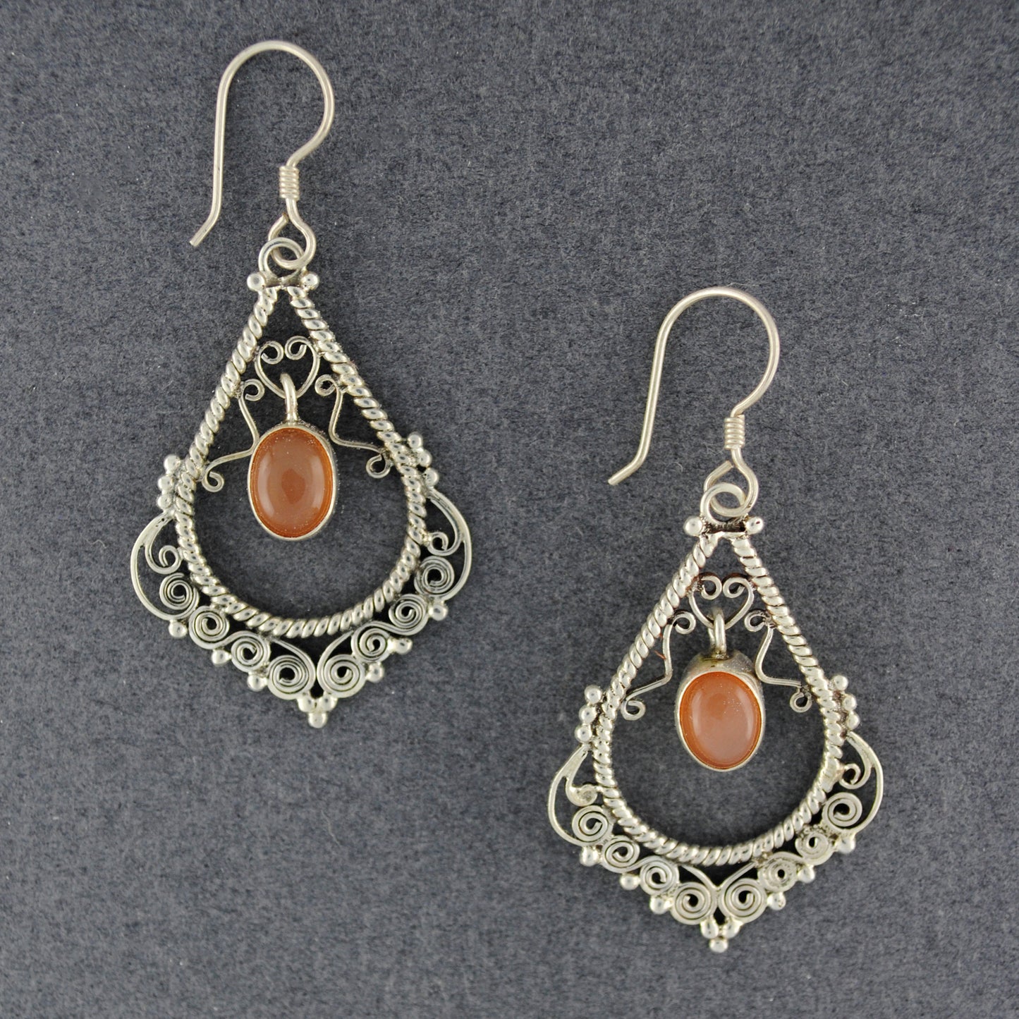 Sterling Silver Peach Moonstone Chandelier Earrings